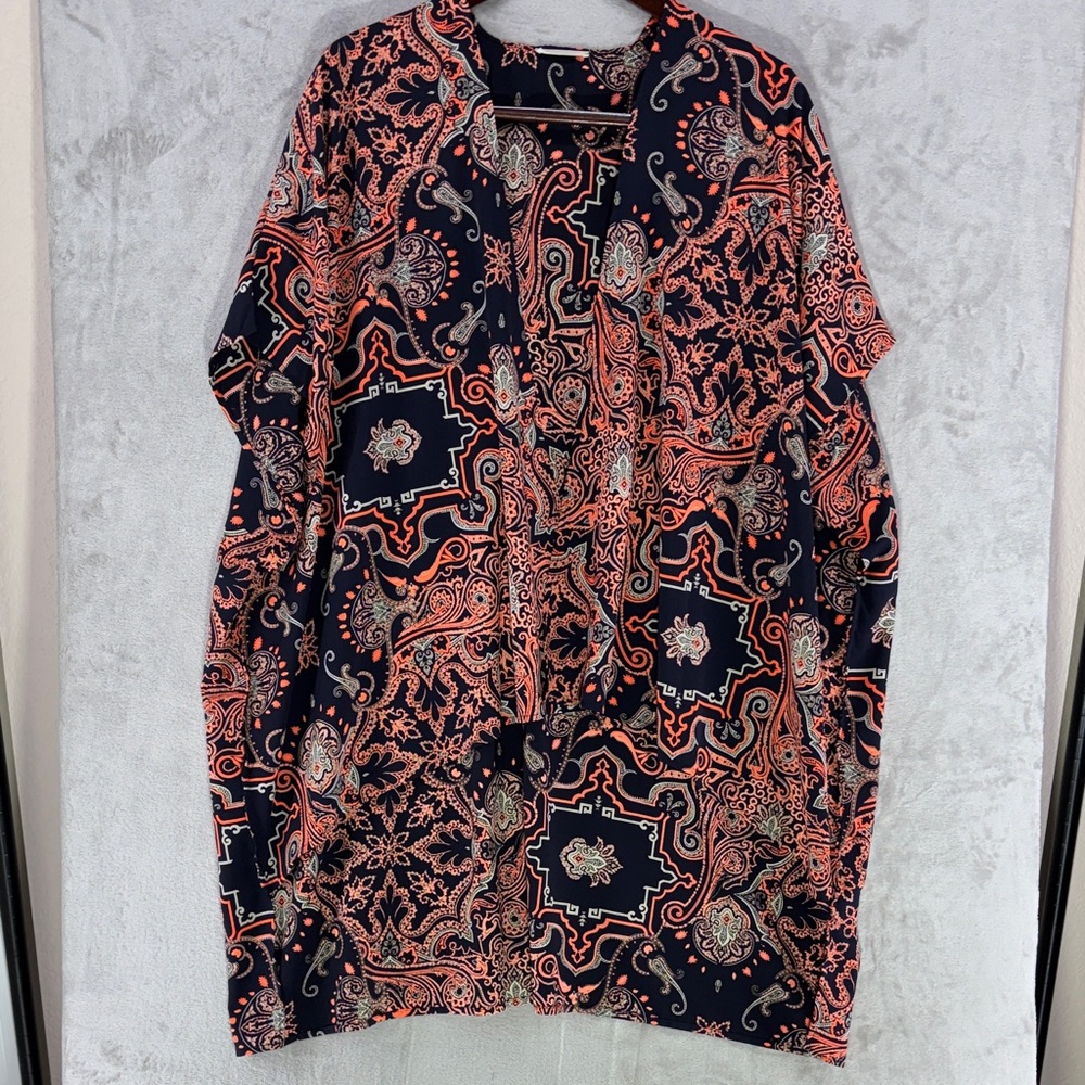 12 PM By Mon Ami Navy and Coral Coverup Kimono Size L